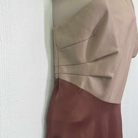 Anthropologie - NWT Faux Leather One Shoulder Asymmetrical Midi Dress Size 6 - Picture 6 of 15